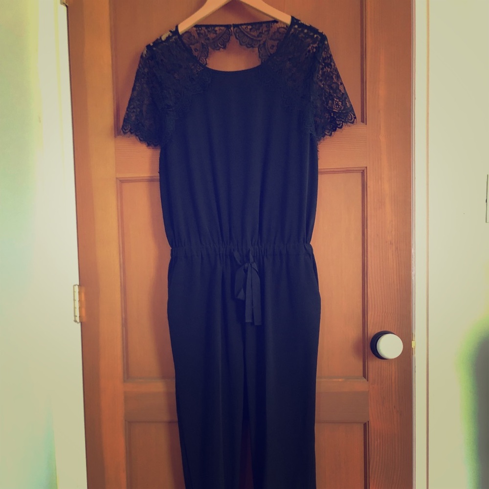 Anne Taylor LOFT Black Jumpsuit with Lace Sleeves